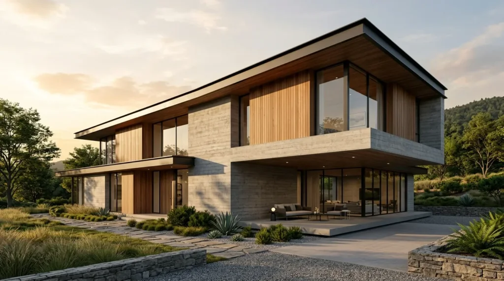 Add architectural overhangs and deep eaves