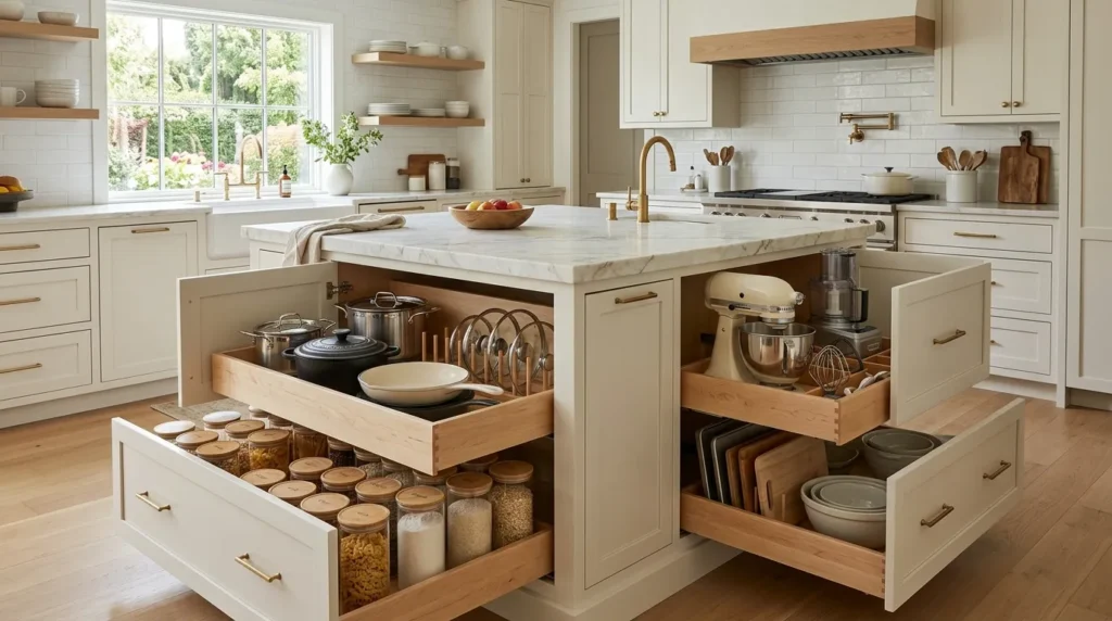 Add deep drawers instead of traditional cabinets