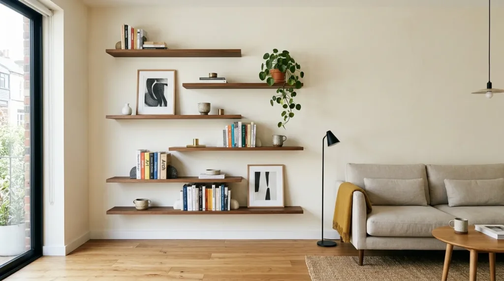 Add floating shelves instead of a bulky bookcase