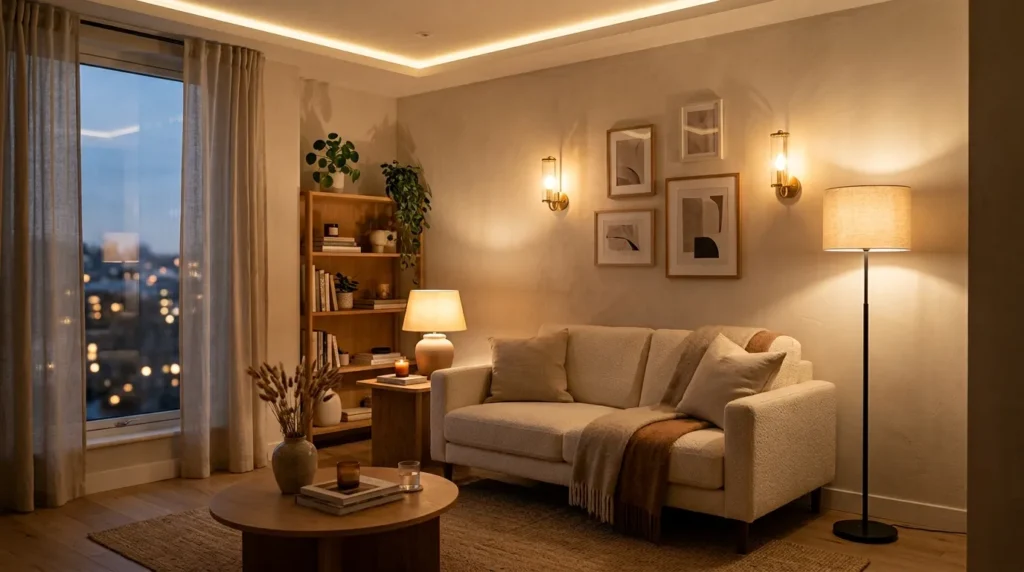 Add layered lighting instead of one overhead fixture