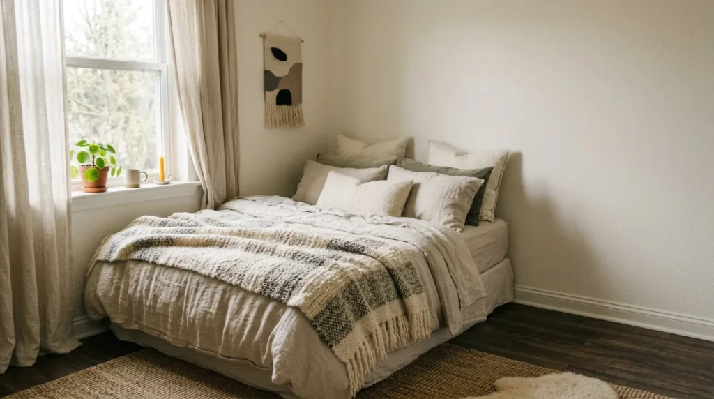 Add texture through textiles, not furniture