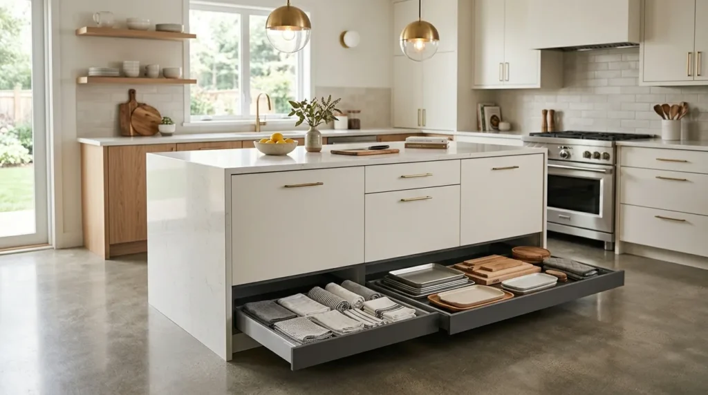 Add toe kick drawers for hidden extra storage