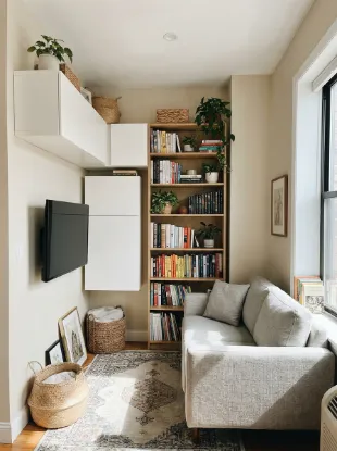 Add vertical storage instead of wide furniture