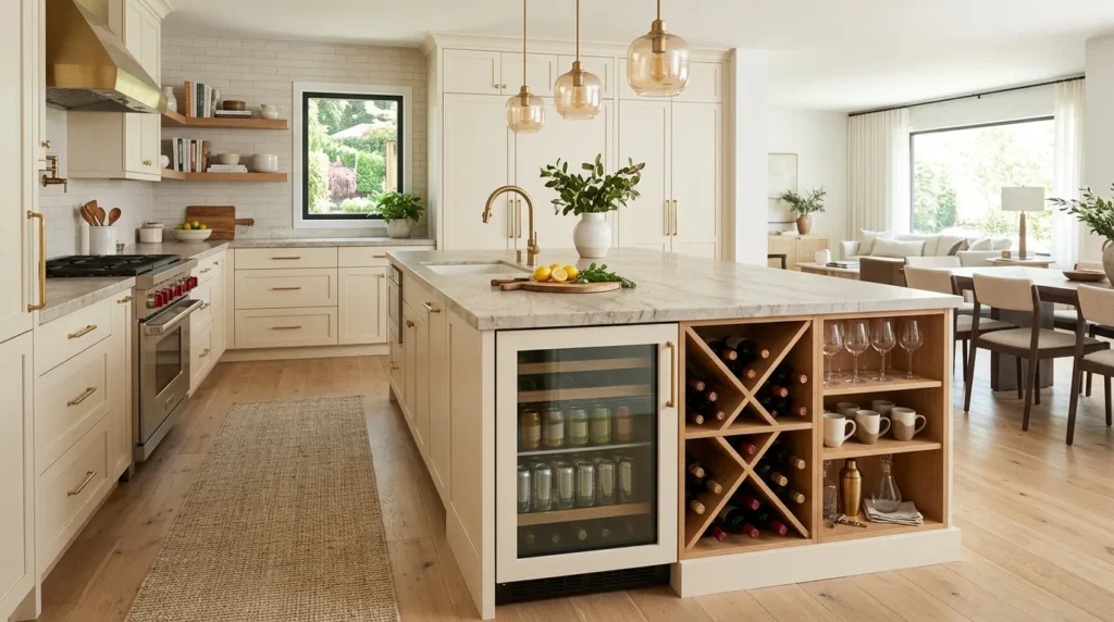 Add a built in wine or beverage storage section