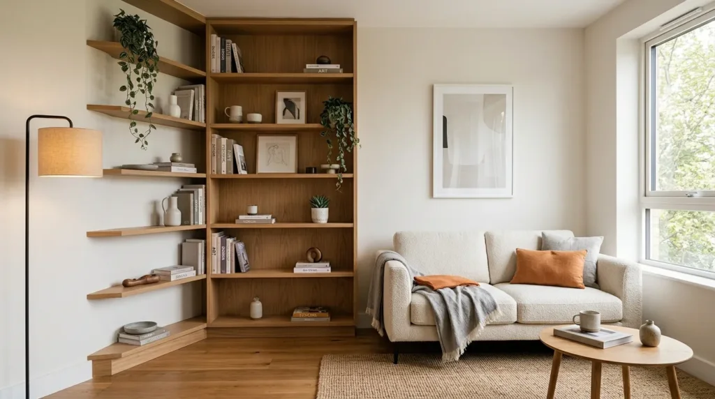 Add a corner shelving unit to use overlooked space