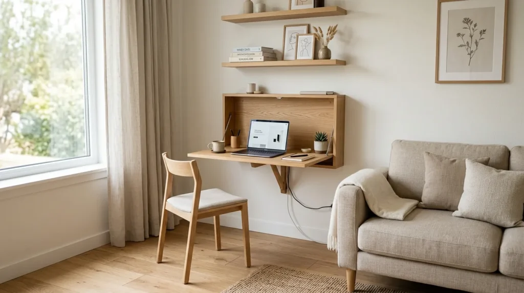 Add a fold down or wall mounted desk