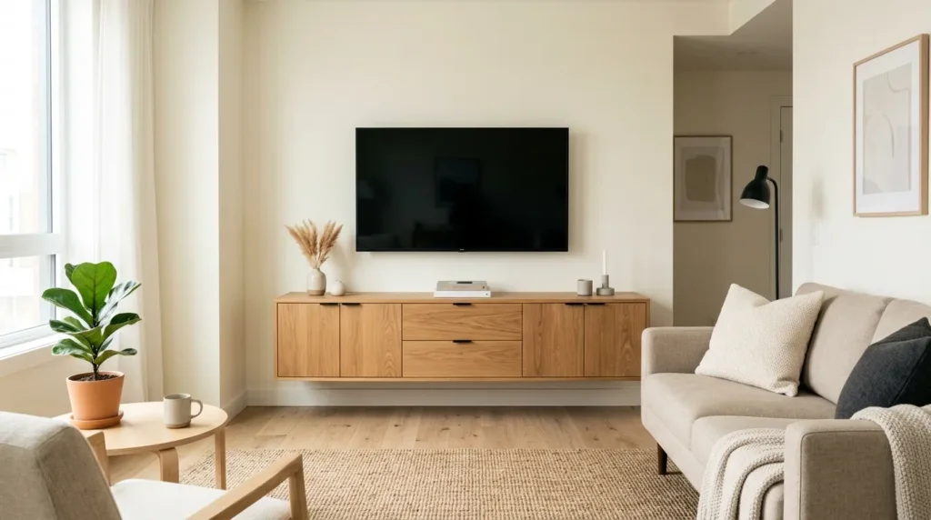 Add a media console with closed storage
