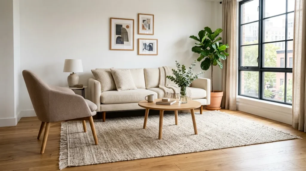 Anchor the room with a properly sized rug