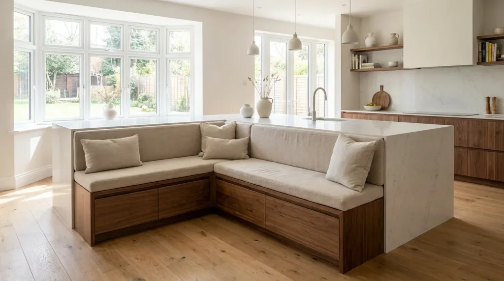Built in bench seating on one end
