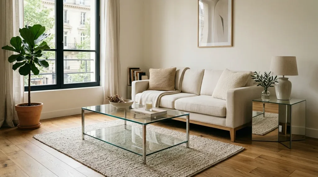 Choose furniture with reflective or glass surfaces