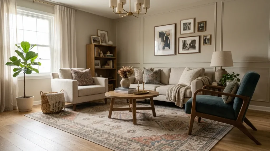 Choose a rug that grounds the room