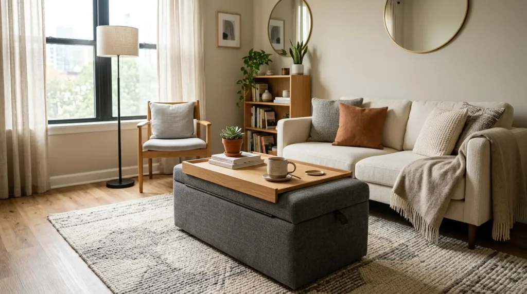 Choose a storage ottoman instead of a second coffee table