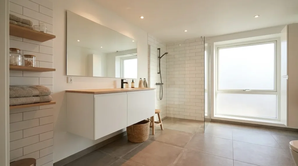 Choose a wall mounted vanity to free up floor space