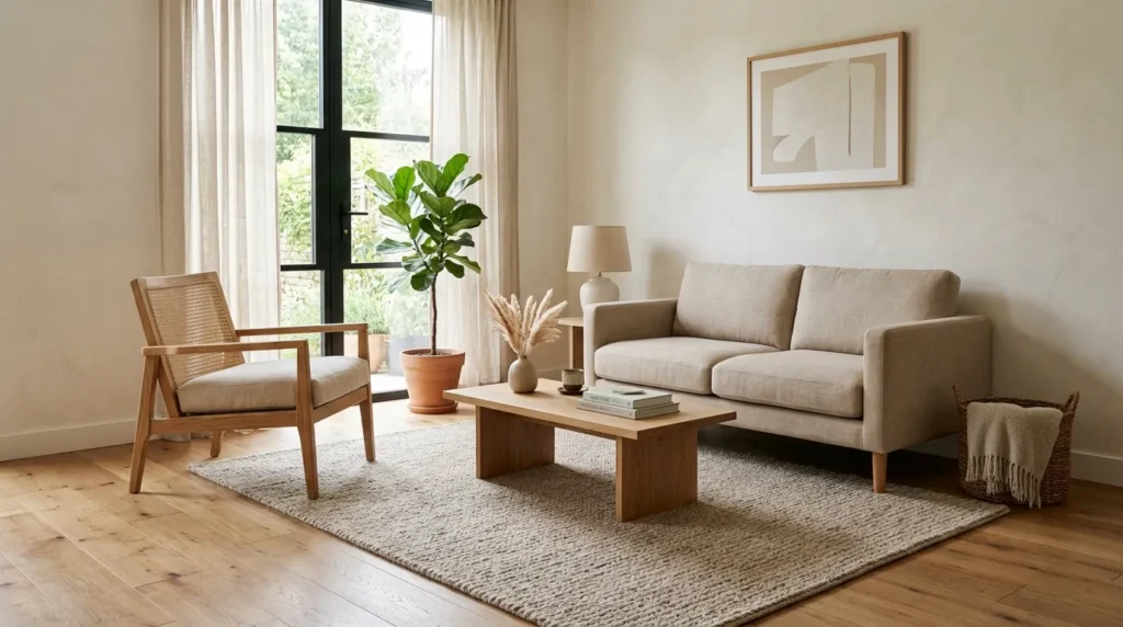 Define the seating area with a low pile rug
