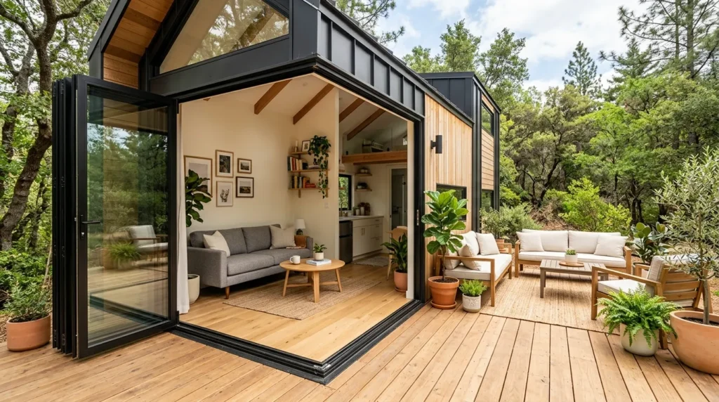 Fold out or accordion walls that merge indoor and outdoor space