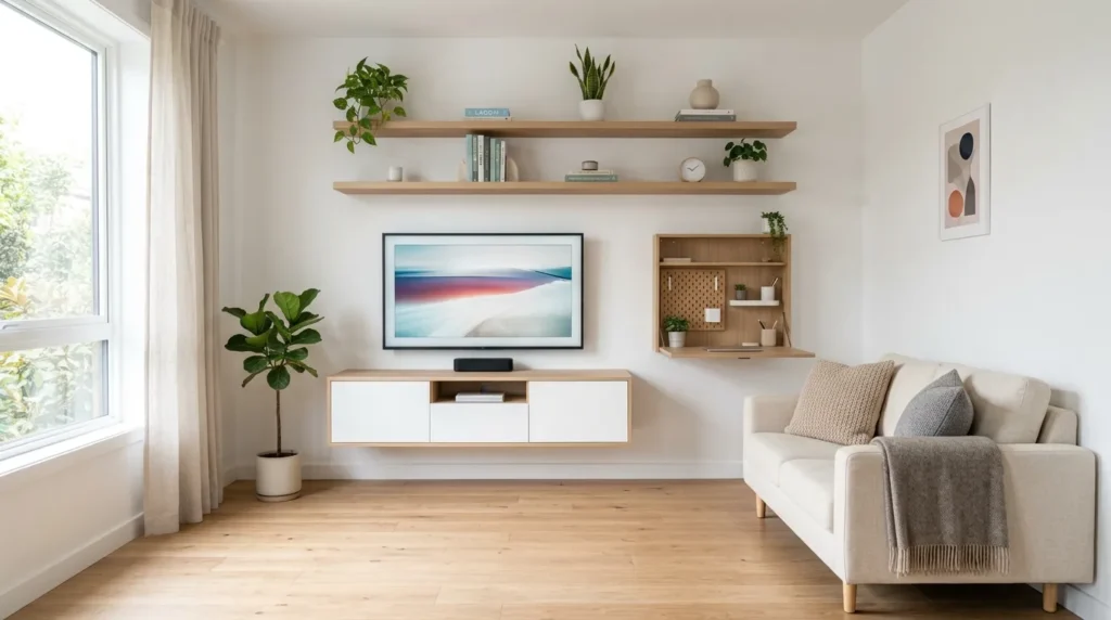 Incorporate wall mounted or floating furniture