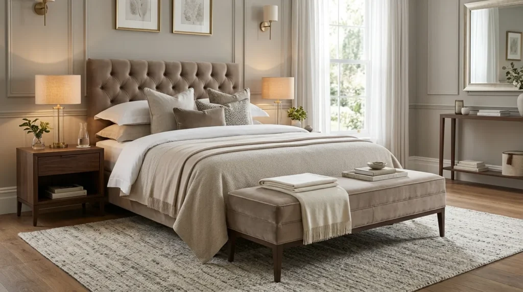 Incorporate a bench or seating at the foot of the bed