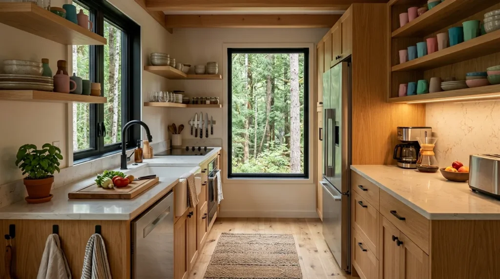 Incorporate a compact but functional kitchen
