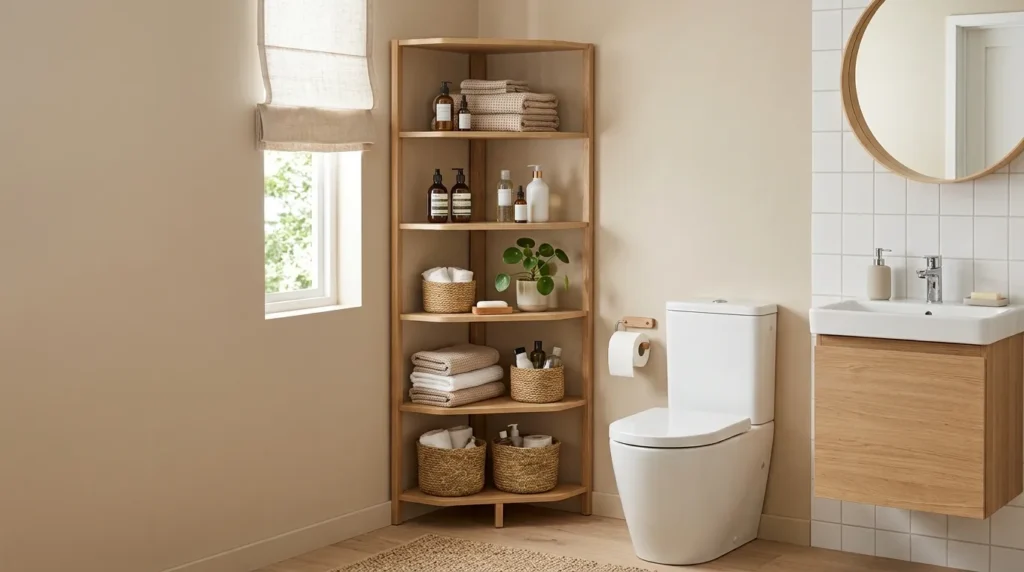 Install a corner shelving unit