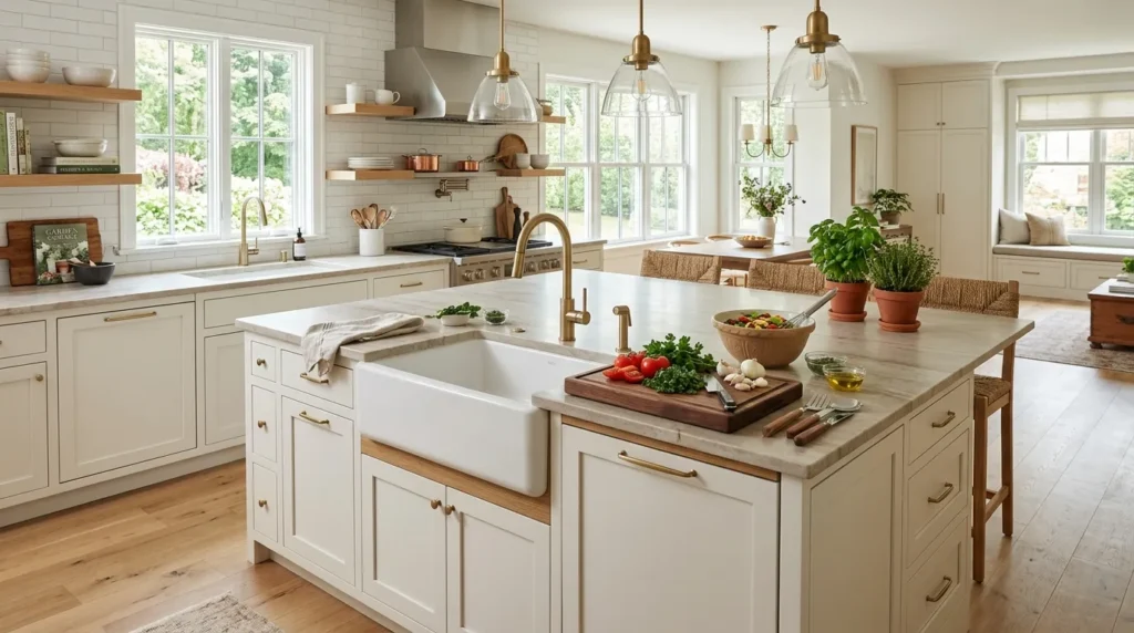 Install a farmhouse sink or prep sink in the island