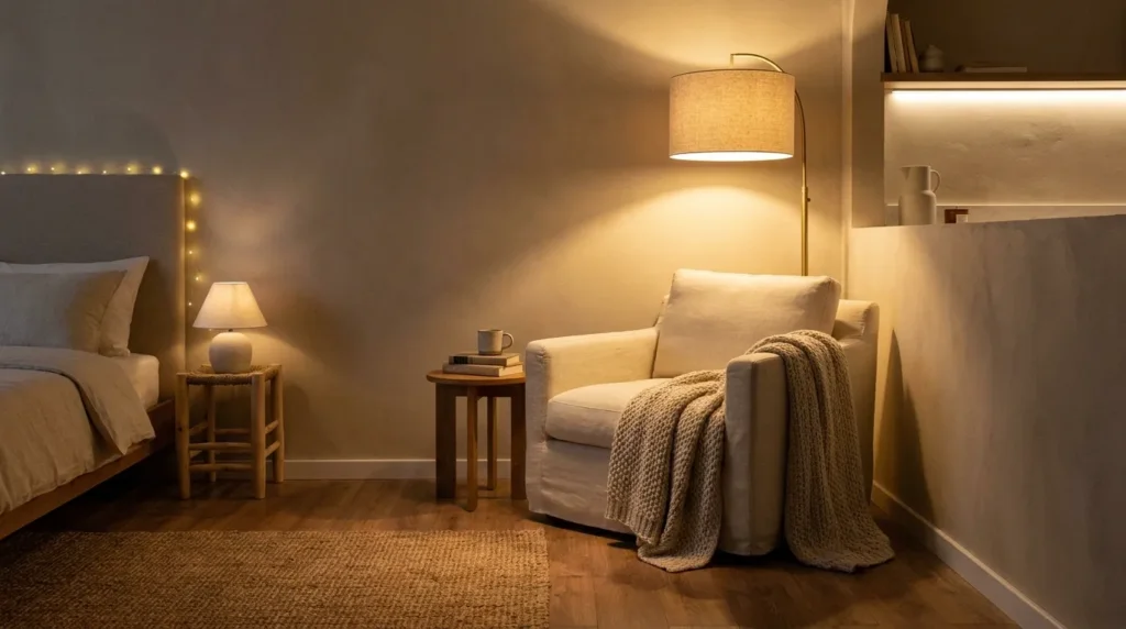 Introduce a floor lamp in a reading corner