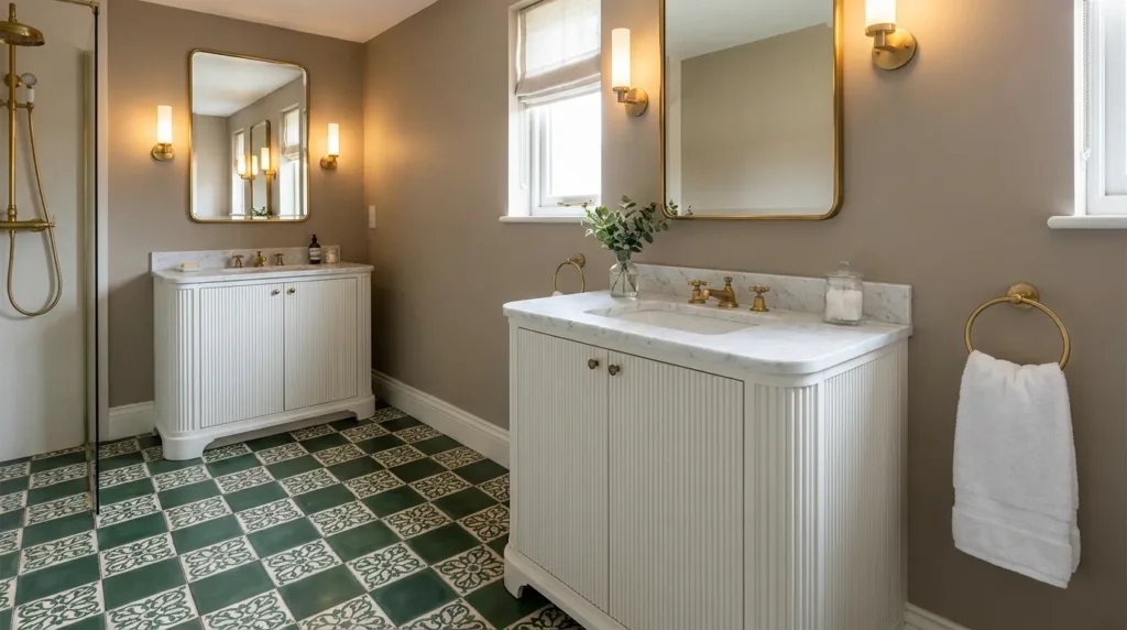 Introduce a patterned or textured tile floor