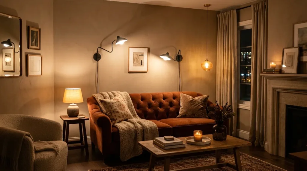 Invest in warm, layered lighting everywhere