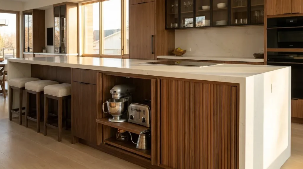 Island with built in appliance storage