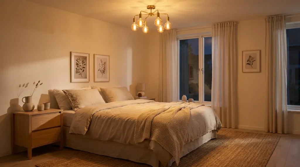 Swap overhead lighting for warmer bulbs