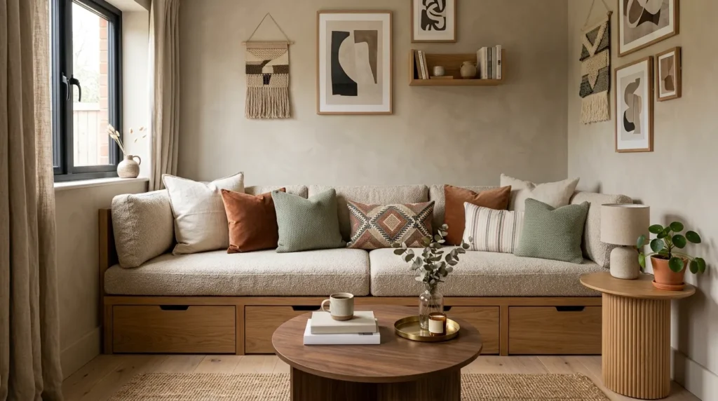 The built in banquette seating design