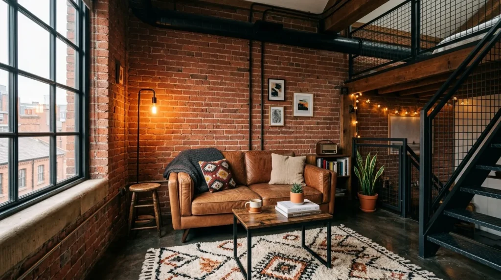 The warm industrial loft feel