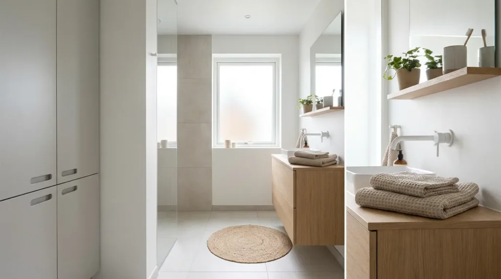 Use light, neutral tones on walls and cabinetry