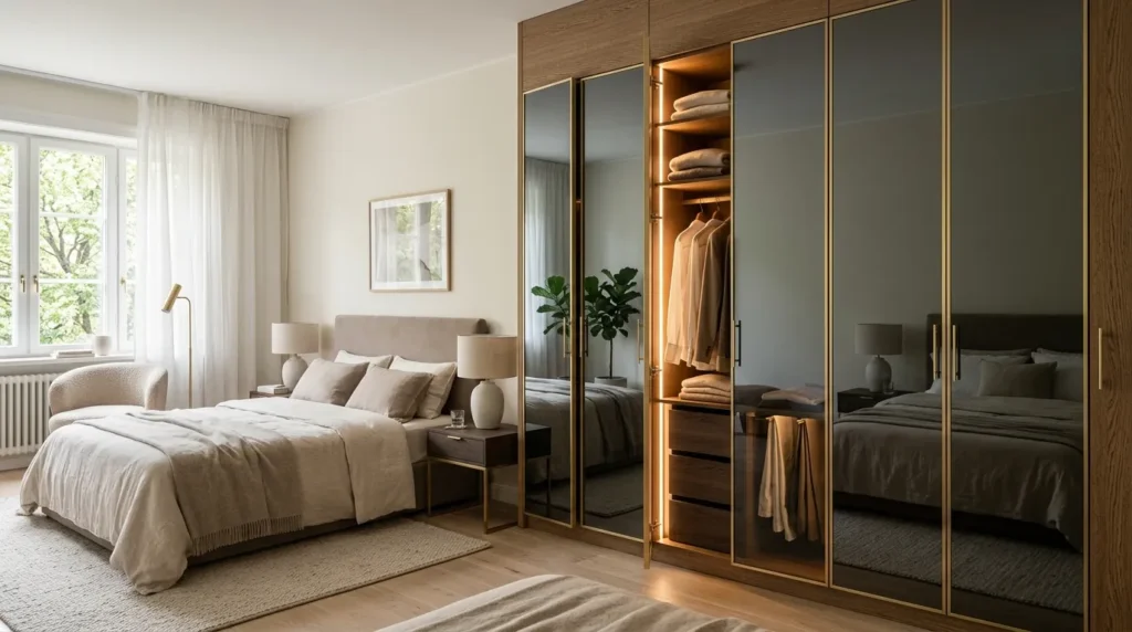 Use mirrored or glass panel doors