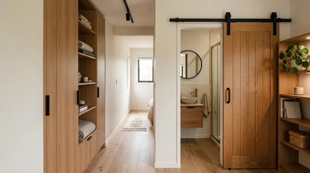 Use sliding or pocket doors instead of swinging doors