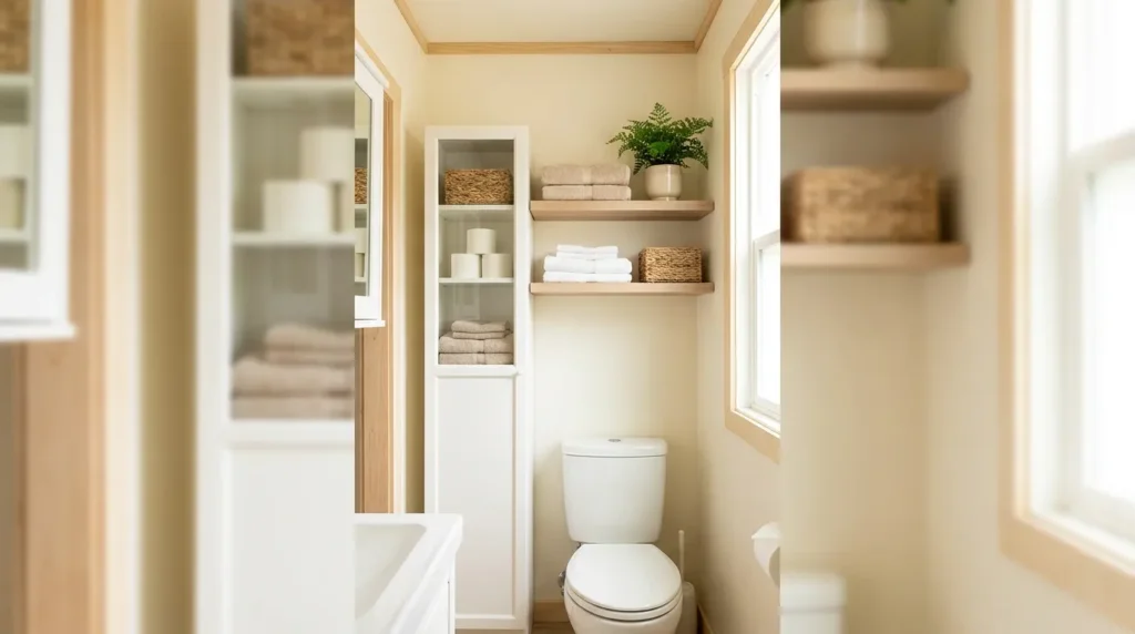 Use vertical storage above the toilet