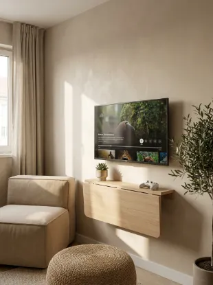 Use a fold down or extendable tv console