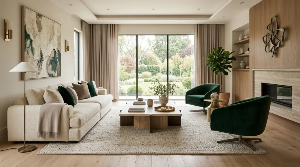 Use a neutral palette with one deep, saturated accent