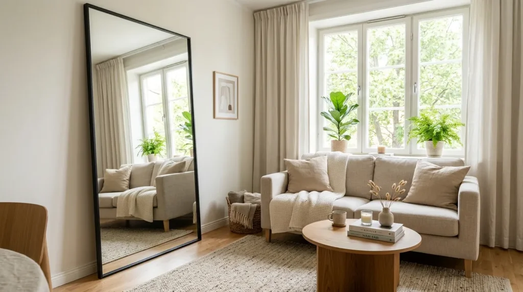 Add a large mirror on one wall