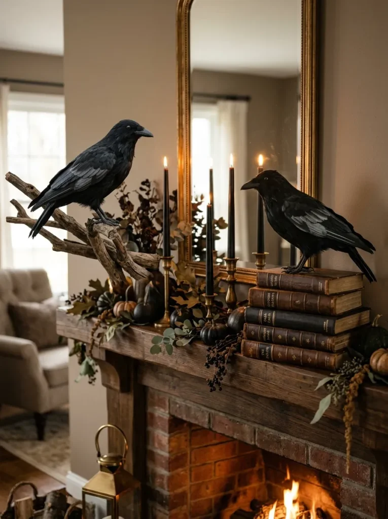 Black taxidermy style ravens and crows
