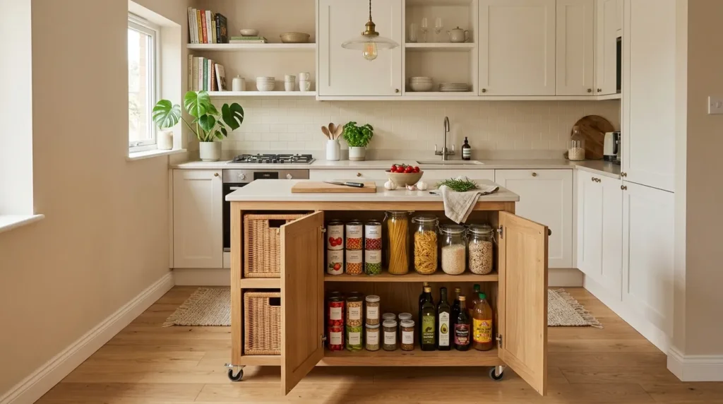 Build a pantry inside a kitchen island or cart