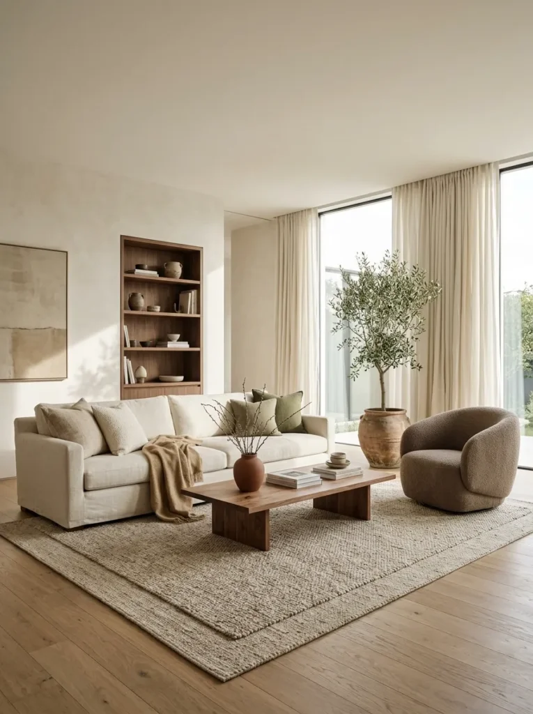 Build a warm neutral palette with earthy accents