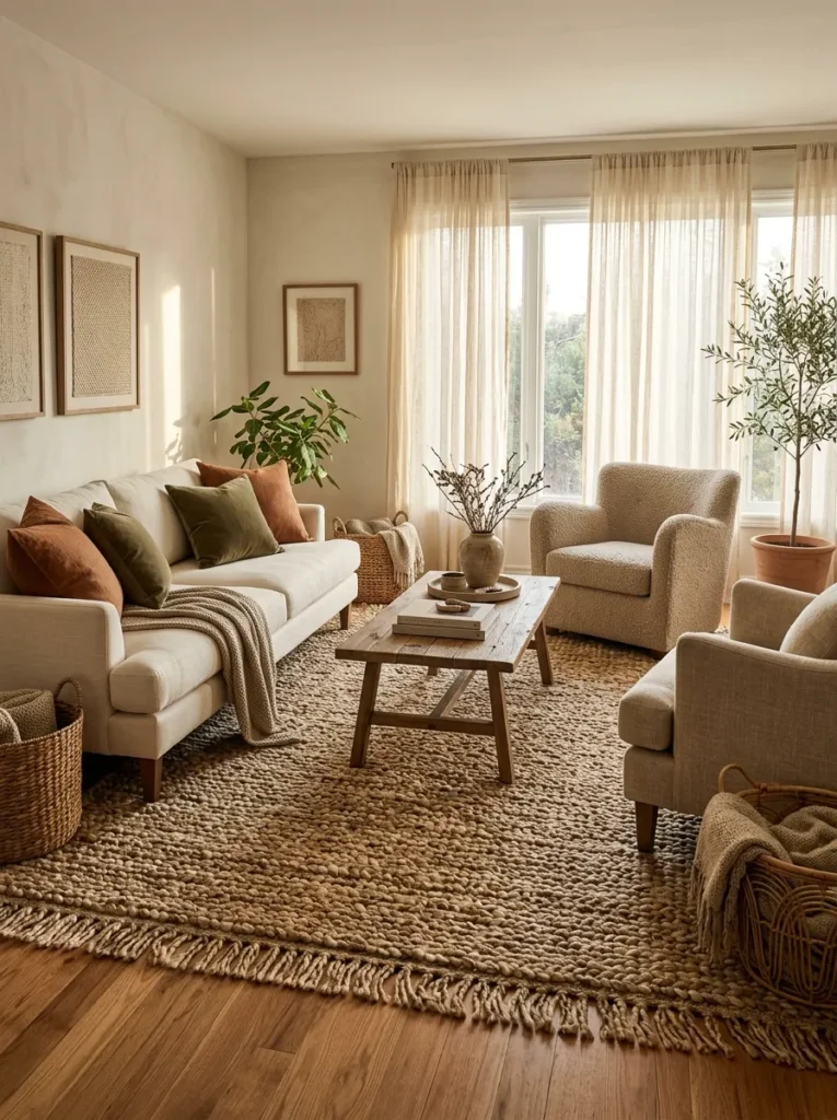 Choose a natural fiber rug to anchor the seating