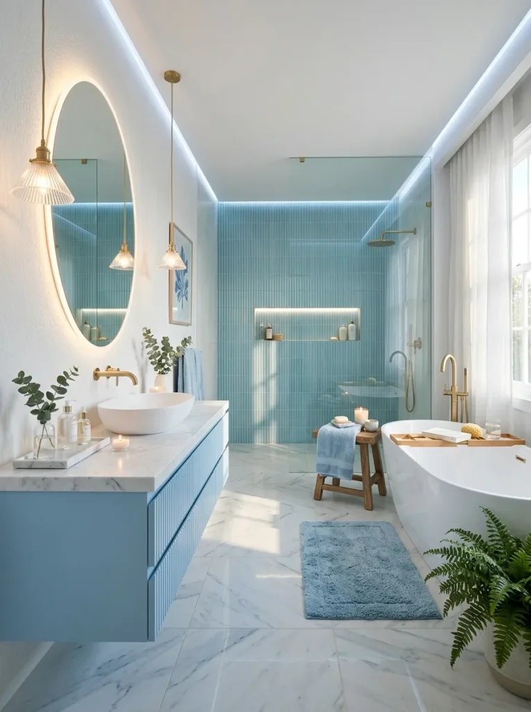 Coastal blue and white spa