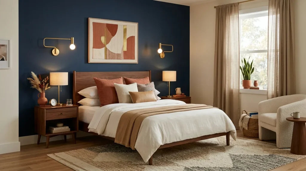Deep navy and warm terracotta for statement walls