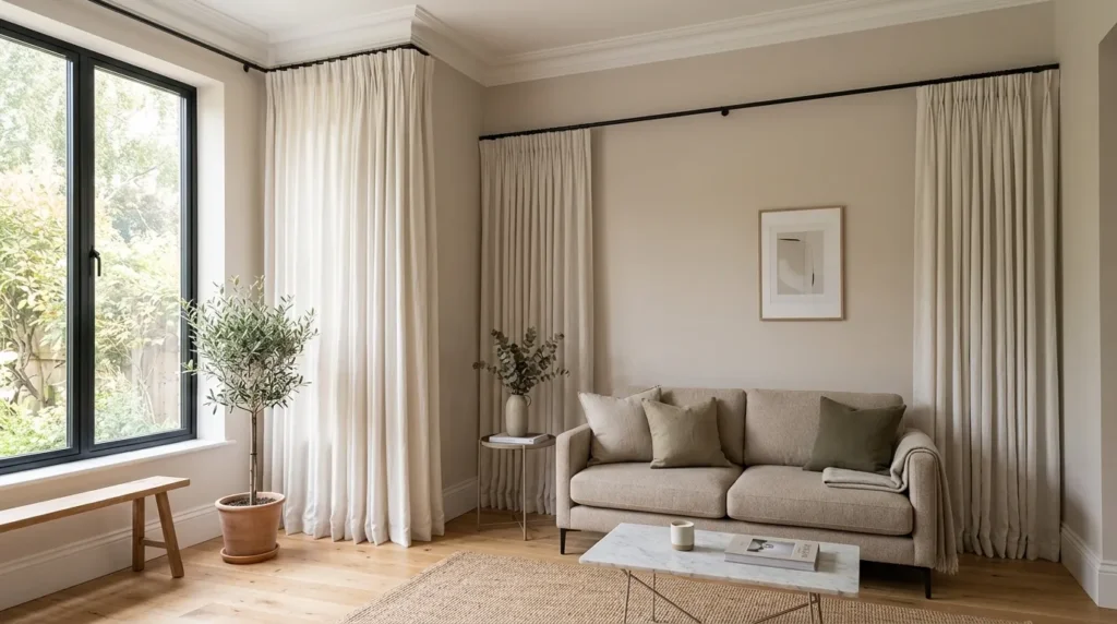 Hang curtains close to the ceiling