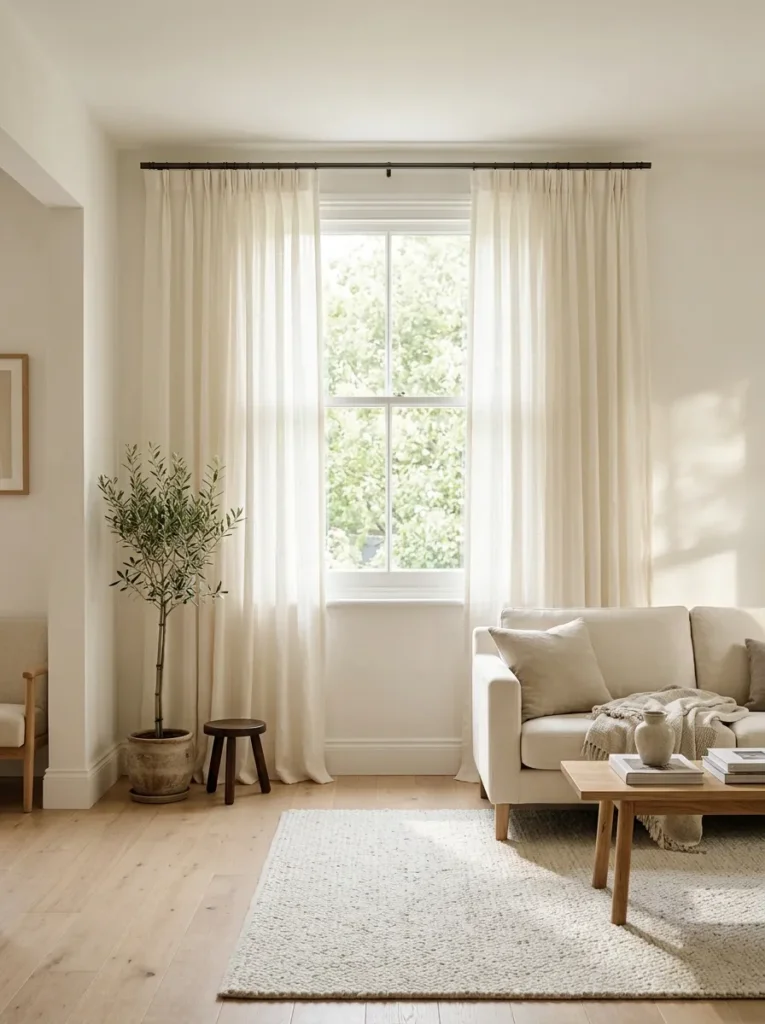 Hang curtains high and keep them light