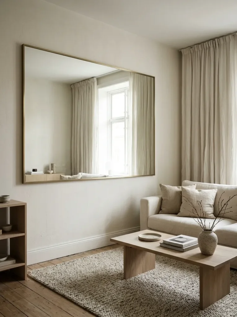 Hang a large mirror opposite a light source