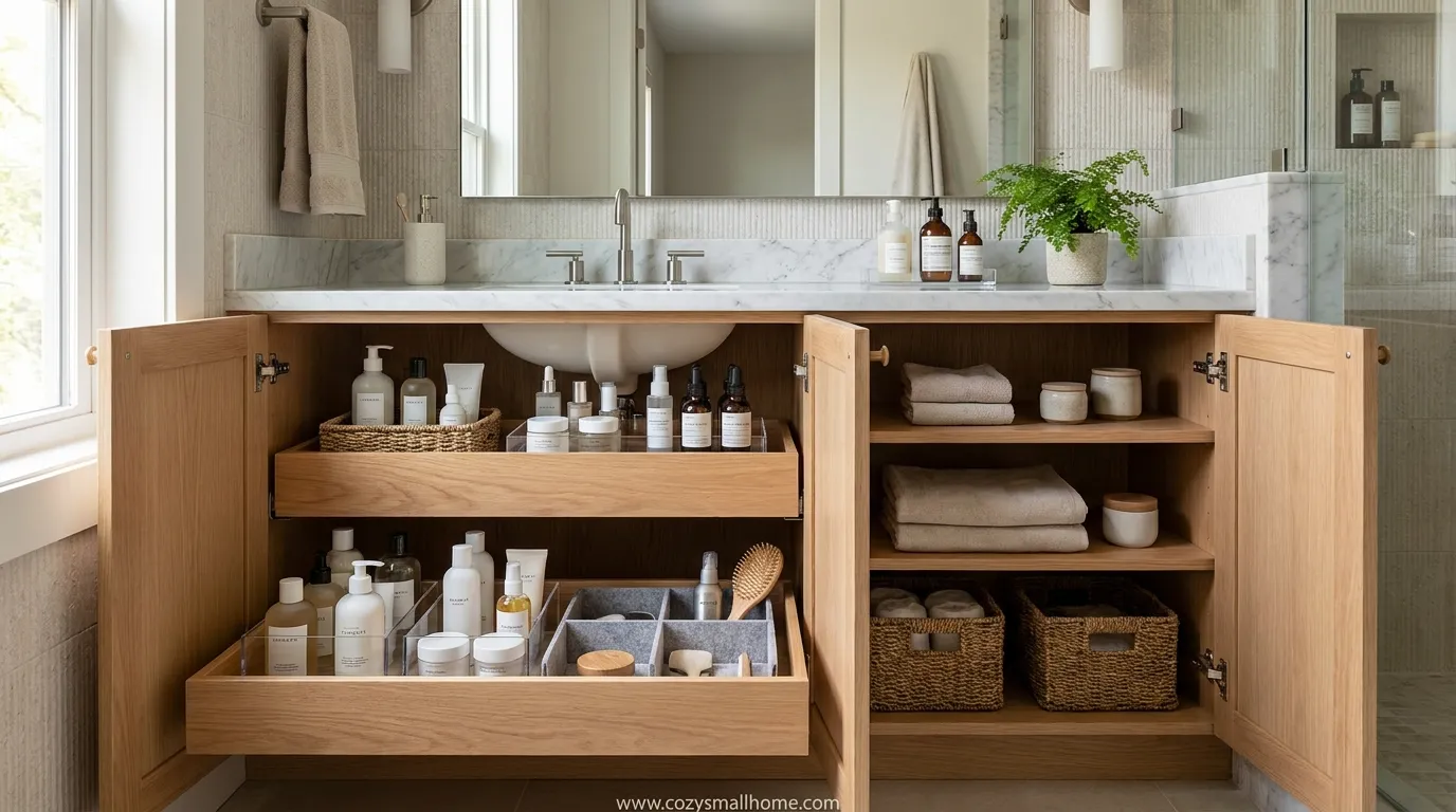 How to organize a bathroom cabinet for a clutter free space