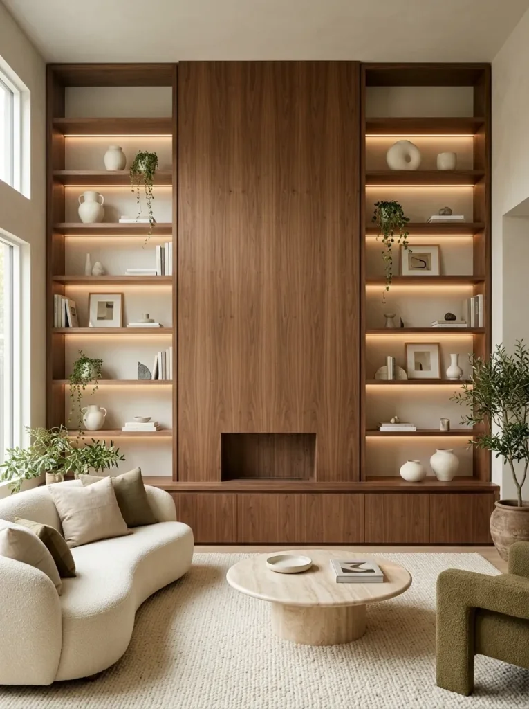 Install illuminated built in shelving