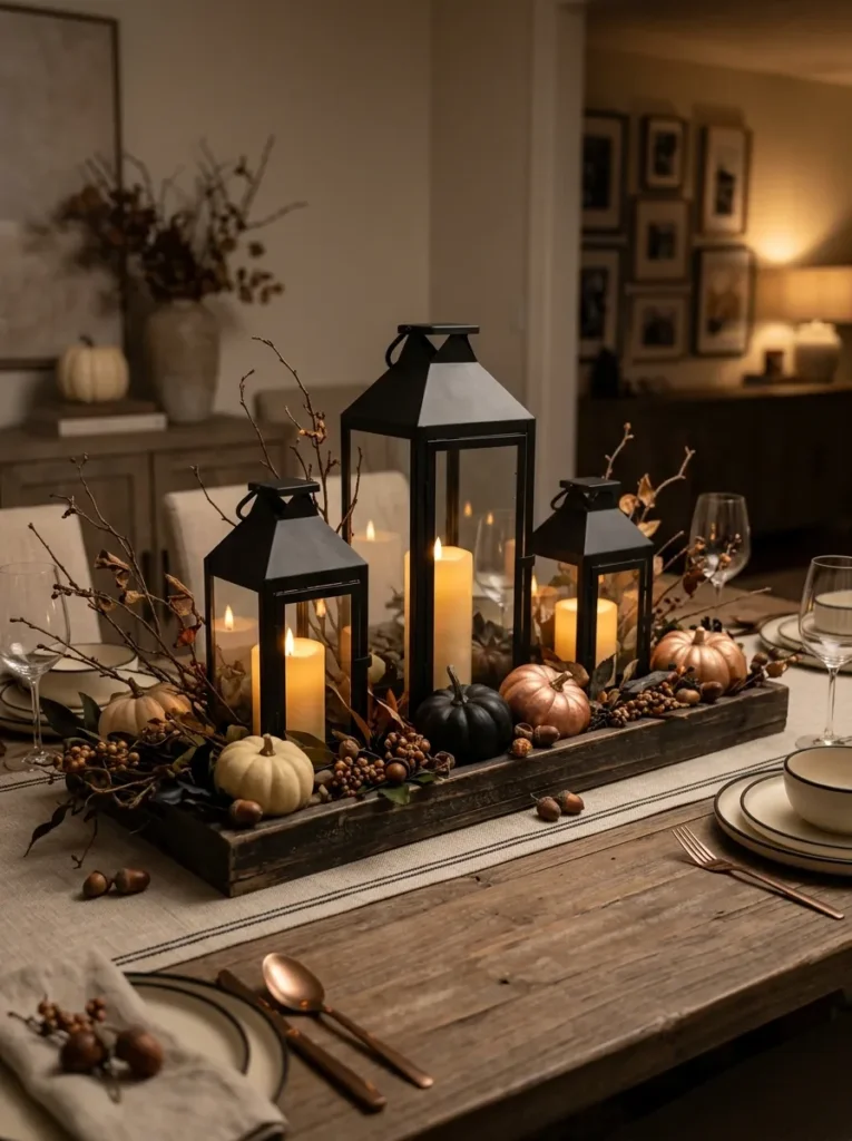Lantern and candle centerpiece